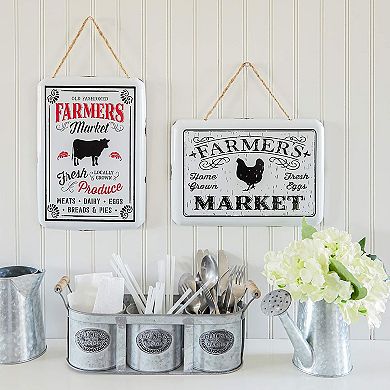 Hanging Metal Sign Farmhouse Decor, Farmer’s Market (10.6 x 5.9 Inches)