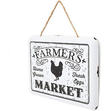 Hanging Metal Sign Farmhouse Decor, Farmer’s Market (10.6 x 5.9 Inches)