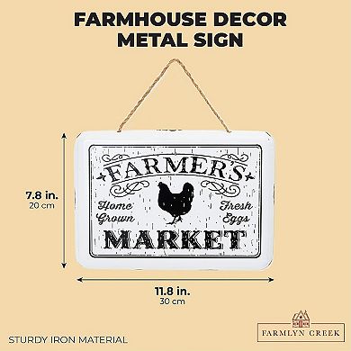 Hanging Metal Sign Farmhouse Decor, Farmer’s Market (10.6 x 5.9 Inches)