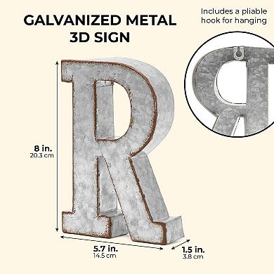 Bright Creations Rustic Letter Wall Decor - Galvanized Metal 3D Letter R Decor