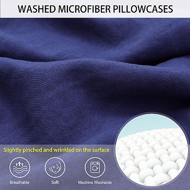 2Pcs Brushed Pillowcases Washed Microfiber Envelope Closure King(20"x36")
