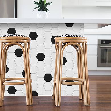 RoomMates Black White Hexagon Flower Stick Tile Wall Decal 4-piece Set