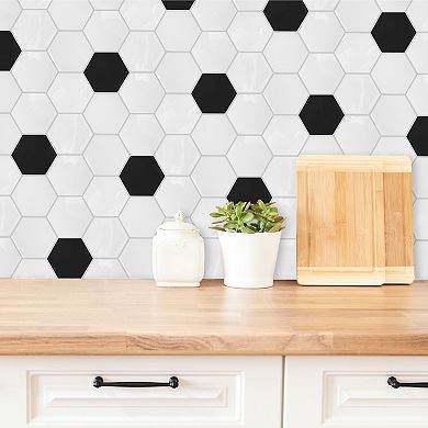 RoomMates Black White Hexagon Flower Stick Tile Wall Decal 4-piece Set