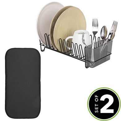 mDesign Kitchen Counter Dish Drying Rack & Microfiber Mat, Set of 2