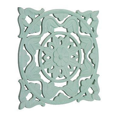 American Art Décor Hand-Carved Latticework Square Wall Medallion