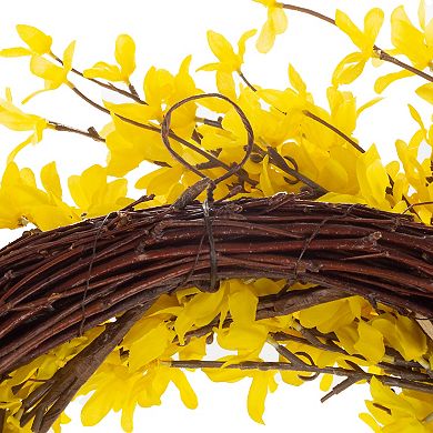 Pure Garden Artificial Yellow Forsythia Wreath