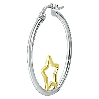 Aleure Precioso Sterling Silver Open Star Center Hoop Earrings