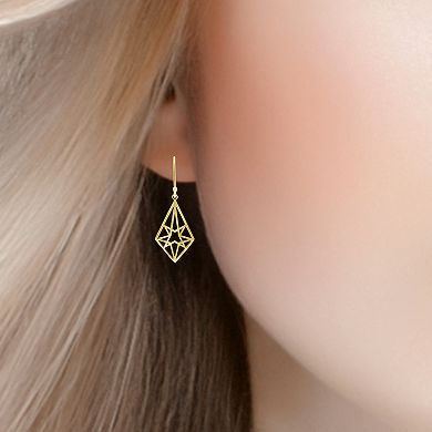 Aleure Precioso 18k Gold Over Silver Designed Kite Shaped Drop Fishhook Earrings