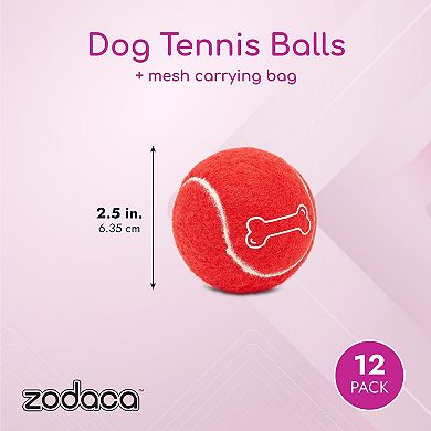 Tennis Balls for Dogs, Red Fetch Toys with Mesh Bag for Pets (12 Pack)
