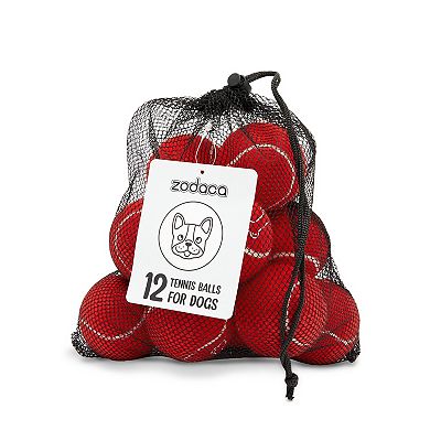 Tennis Balls for Dogs, Red Fetch Toys with Mesh Bag for Pets (12 Pack)