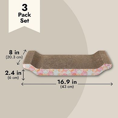 3pc Cat Scratcher Bed Reversible Corrugated Cardboard Scratching Pad 16x8x2.5 In