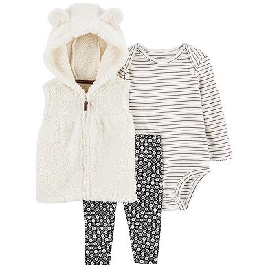 Baby Girl Carter's 3-Piece Top, Leggings and Sherpa Hooded Vest Set