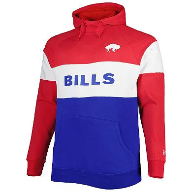 Men's New Era Red/Royal Buffalo Bills Big & Tall Throwback Colorblock Fleece Raglan Pullover Hoodie