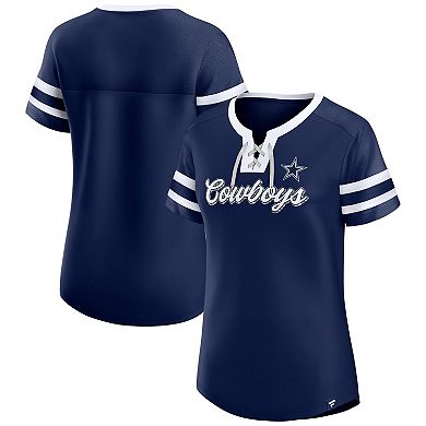 Women's Fanatics Branded Navy Dallas Cowboys Original State Lace-Up T-Shirt