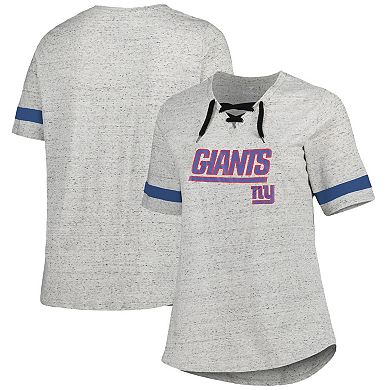 Women's Heather Gray New York Giants Plus Size Lace-Up V-Neck T-Shirt