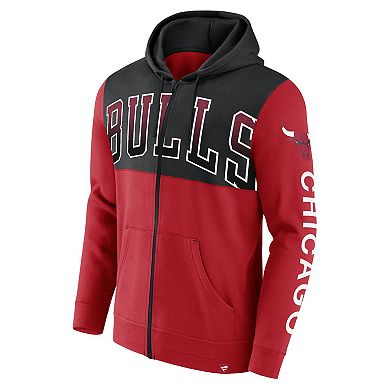 Men's Fanatics Branded Red/Black Chicago Bulls Skyhook Colorblock Full-Zip Hoodie