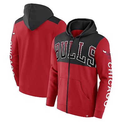 Men's Fanatics Branded Red/Black Chicago Bulls Skyhook Colorblock Full-Zip Hoodie