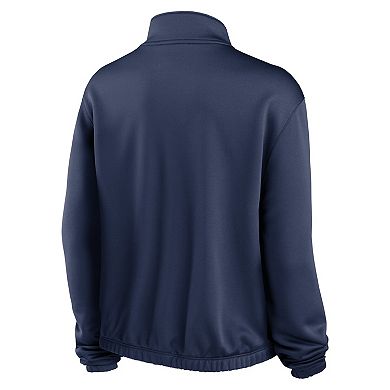 Women's Nike Navy Houston Astros Rewind Splice Half-Zip Semi-Cropped Bubble Hem Sweatshirt