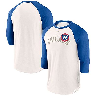Men's Fanatics Branded White/Royal Chicago Cubs Backdoor Slider Raglan 3/4-Sleeve T-Shirt