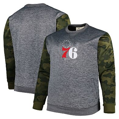 Men's Fanatics Branded Heather Charcoal Philadelphia 76ers Big & Tall Camo Stitched Sweatshirt