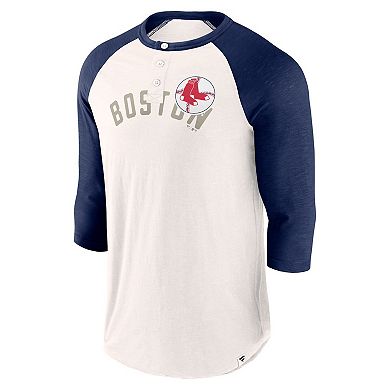 Men's Fanatics Branded White/Navy Boston Red Sox Backdoor Slider Raglan 3/4-Sleeve T-Shirt