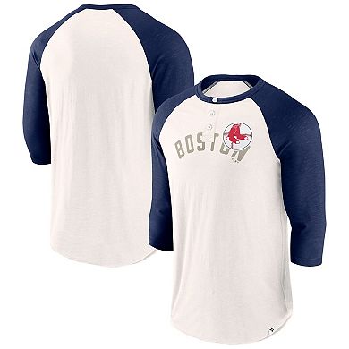 Men's Fanatics Branded White/Navy Boston Red Sox Backdoor Slider Raglan 3/4-Sleeve T-Shirt