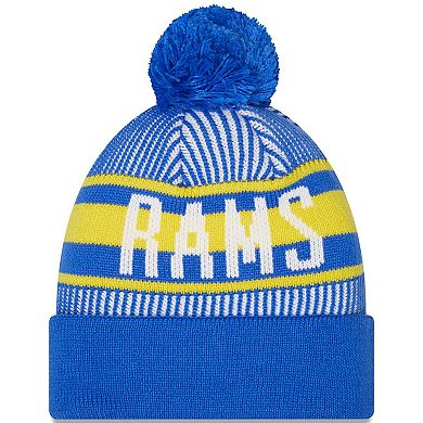 Men's New Era Royal Los Angeles Rams Striped Cuffed Knit Hat with Pom