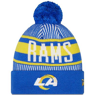 Men's New Era Royal Los Angeles Rams Striped Cuffed Knit Hat with Pom