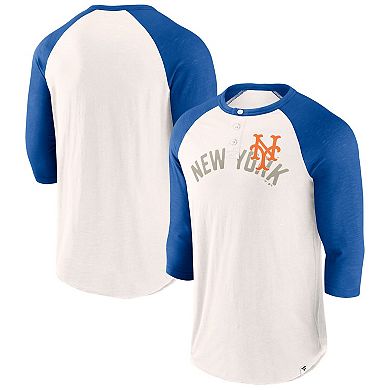 Men's Fanatics Branded White/Royal New York Mets Backdoor Slider Raglan 3/4-Sleeve T-Shirt