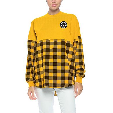Women's Fanatics Branded Gold Boston Bruins Buffalo Check Long Sleeve T-Shirt