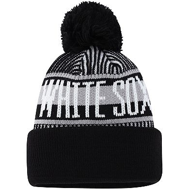 Youth New Era Black Chicago White Sox Striped Cuffed Knit Hat with Pom