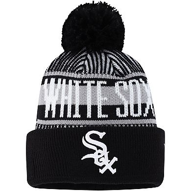 Youth New Era Black Chicago White Sox Striped Cuffed Knit Hat with Pom