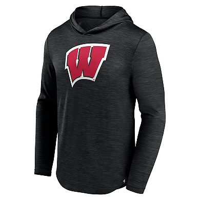 Men's Fanatics Branded Heather Black Wisconsin Badgers Transitional Hoodie T-Shirt