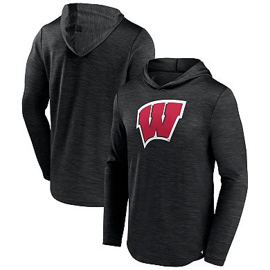 Men's Fanatics Branded Heather Black Wisconsin Badgers Transitional Hoodie T-Shirt