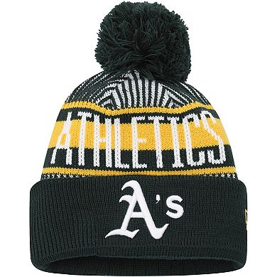 Youth New Era Green Oakland Athletics Striped Cuffed Knit Hat with Pom