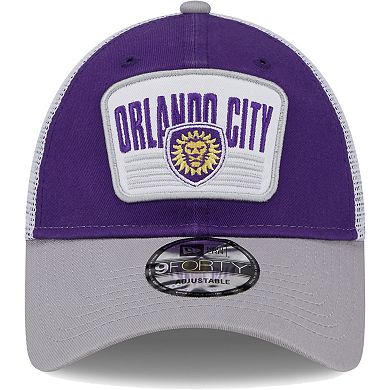 Men's New Era Purple/Gray Orlando City SC Patch 9FORTY Trucker Snapback Hat