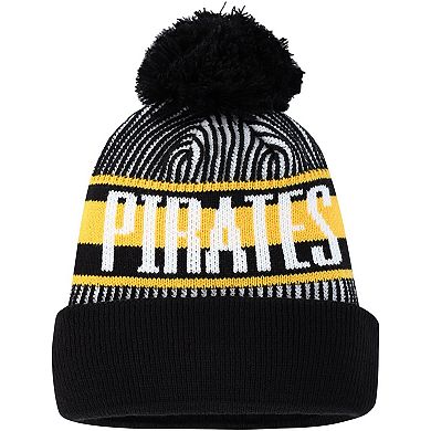 Youth New Era Black Pittsburgh Pirates Striped Cuffed Knit Hat with Pom