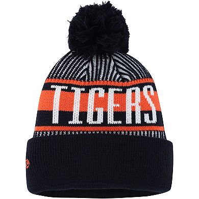 Youth New Era Navy Detroit Tigers Striped Cuffed Knit Hat with Pom