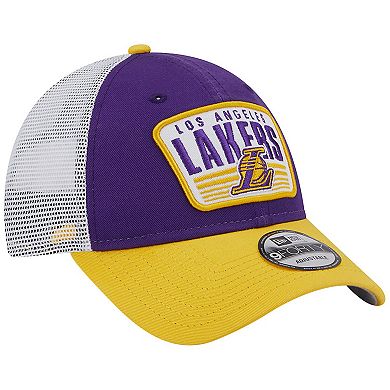 Men's New Era Purple/Gold Los Angeles Lakers Two-Tone Patch 9FORTY Trucker Snapback Hat