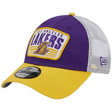 Men's New Era Purple/Gold Los Angeles Lakers Two-Tone Patch 9FORTY Trucker Snapback Hat