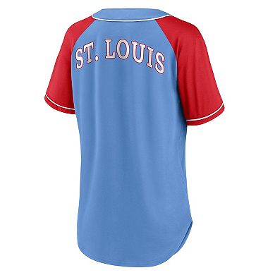 Women's Fanatics Branded Light Blue St. Louis Cardinals Bunt Raglan V-Neck T-Shirt