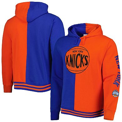 Men's Mitchell & Ness Blue/Orange New York Knicks Big & Tall Hardwood Classics Split Pullover Hoodie