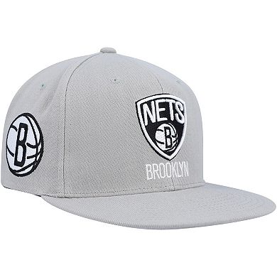Men's Mitchell & Ness Gray Brooklyn Nets Side Core 2.0 Snapback Hat
