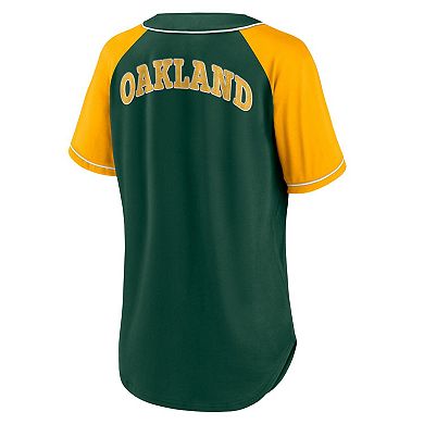 Women's Fanatics Branded Green Oakland Athletics Ultimate Style Raglan V-Neck T-Shirt
