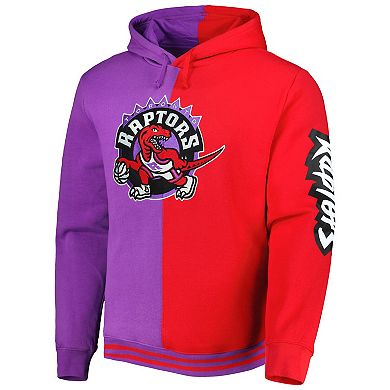 Men's Mitchell & Ness Purple/Red Toronto Raptors Big & Tall Hardwood Classics Split Pullover Hoodie