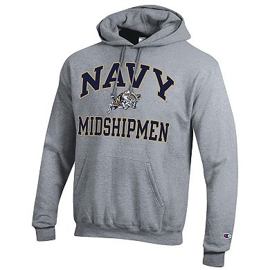 Men's Champion Heather Gray Navy Midshipmen High Motor Pullover Hoodie