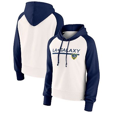 Women's Fanatics Branded White LA Galaxy Free Kick Fleece Raglan Pullover Hoodie