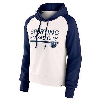 Women's Fanatics Branded White Sporting Kansas City Free Kick Fleece Raglan Pullover Hoodie