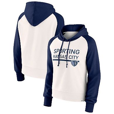 Women's Fanatics Branded White Sporting Kansas City Free Kick Fleece Raglan Pullover Hoodie