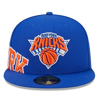 Men's New Era Blue New York Knicks Side Arch Jumbo 59FIFTY Fitted Hat